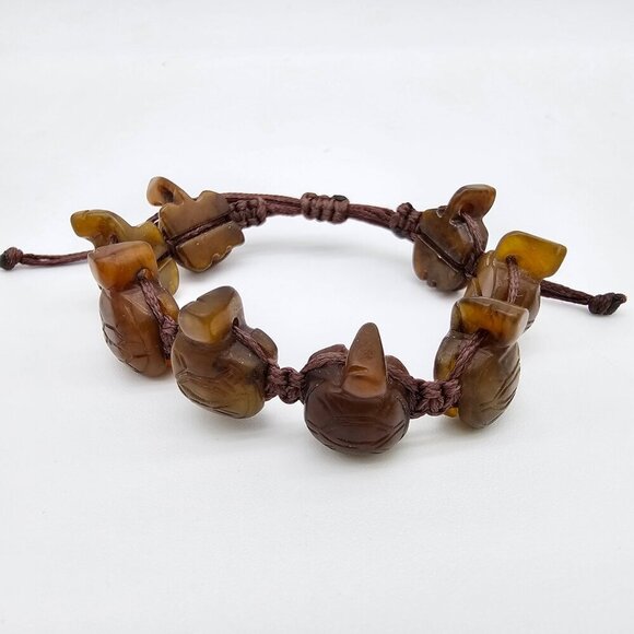 Vintage Hand Carved Stone Turtle Adjustable Rope Bracelet, Brown, One Size - Picture 11 of 12
